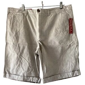 NWT Mens Merona Light Khaki Palm Print Casual Golf Bermuda Club Shorts 32” Waist